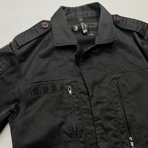 KR3W Mens Black Cotton Military Field Jacket AR-06-78 Epaulettes Streetwear M